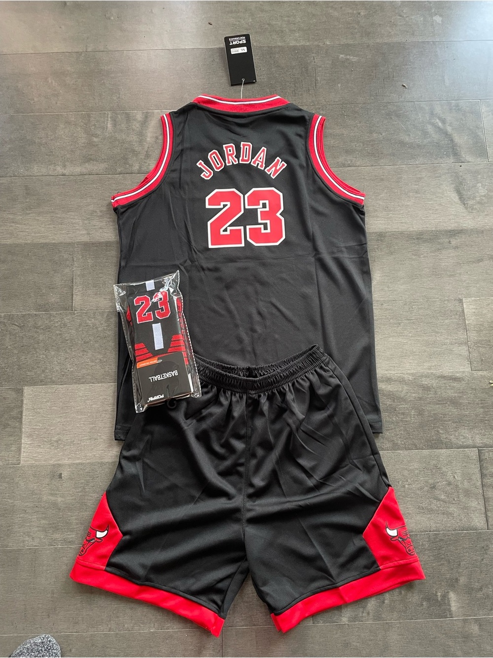 Chicago Bulls Black & Red #23 Michael Jordan Jersey Shorts And Socks Set